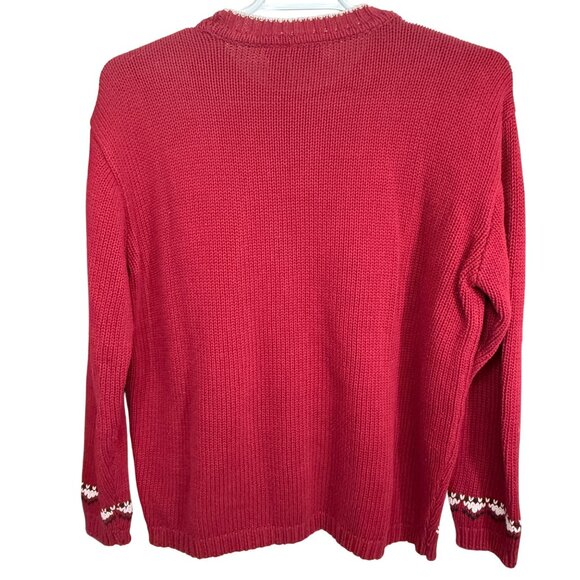 Lizsport Large Knit Sweater Snowflake Nordic Winter Red White Cotton Vintage - Picture 2 of 4